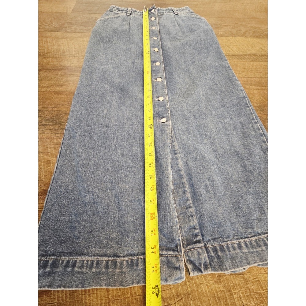 Gap Womens Y2K Denim Maxi Skirt Blue Snap Front A-Line Slit Pockets Size 8 - Picture 6 of 10